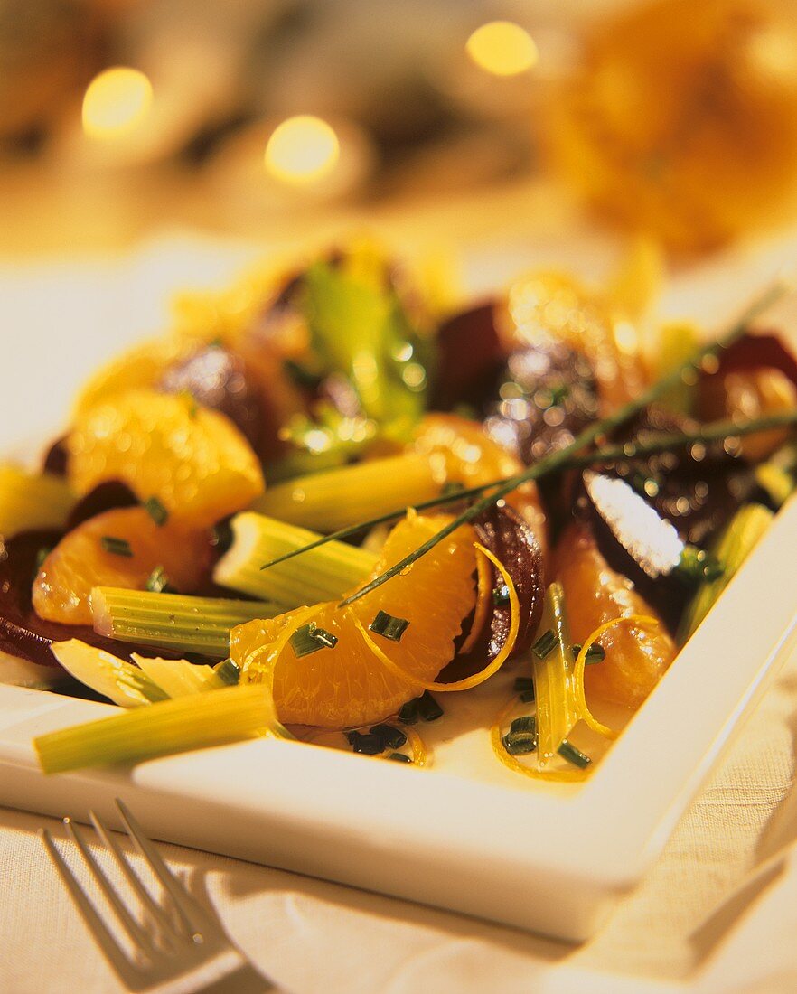 Beetroot salad with oranges and celery