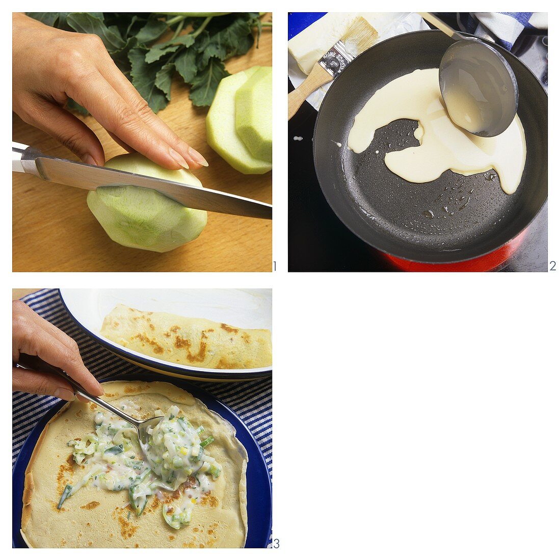 Crepes mit Sahne-Kohlrabi-Füllung zubereiten