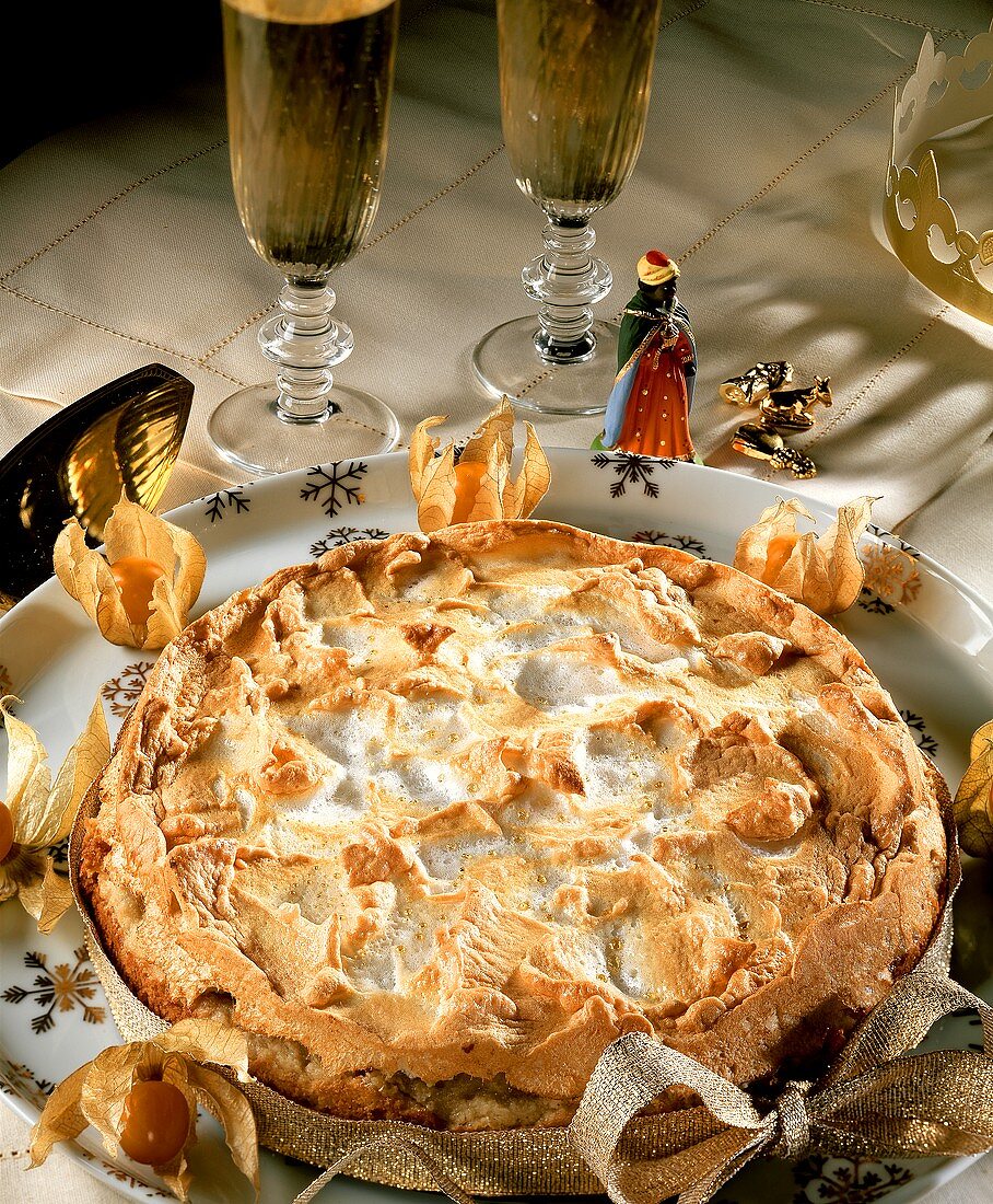 French festive baking: almond galette with meringue topping