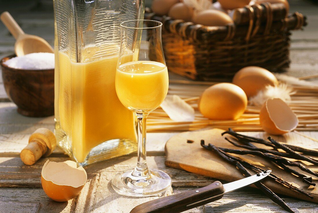 Home-made egg liqueur with ingredients