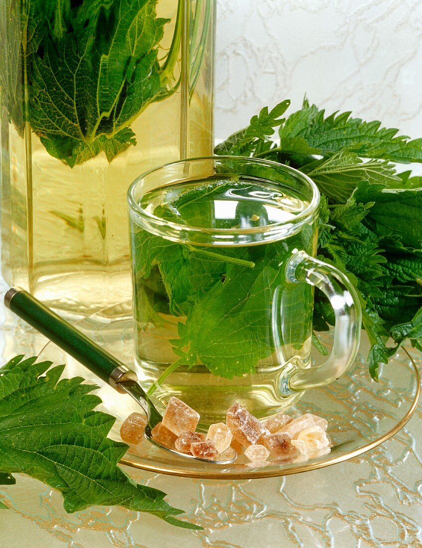 Mint tea with sugar crystals