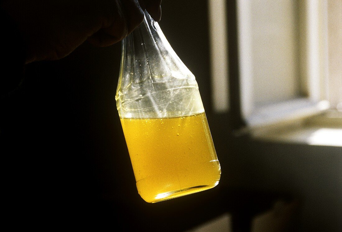 Fresh Olive Oil in a Glass Bottle