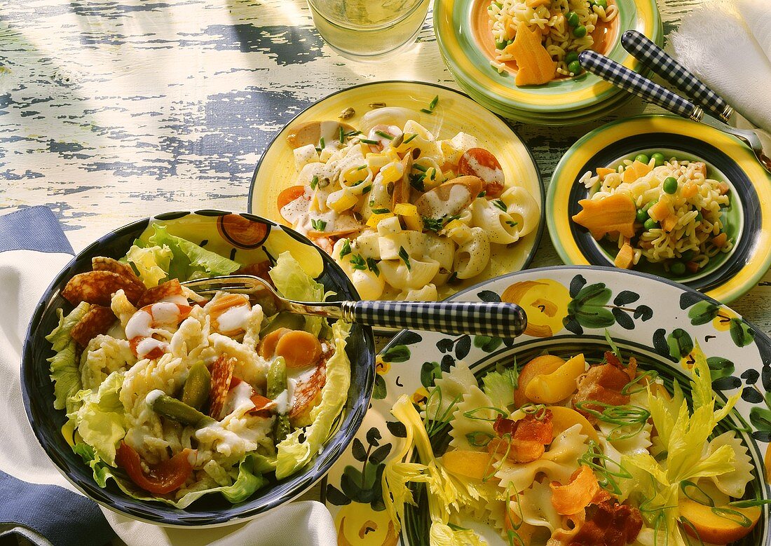 Four different pasta salads