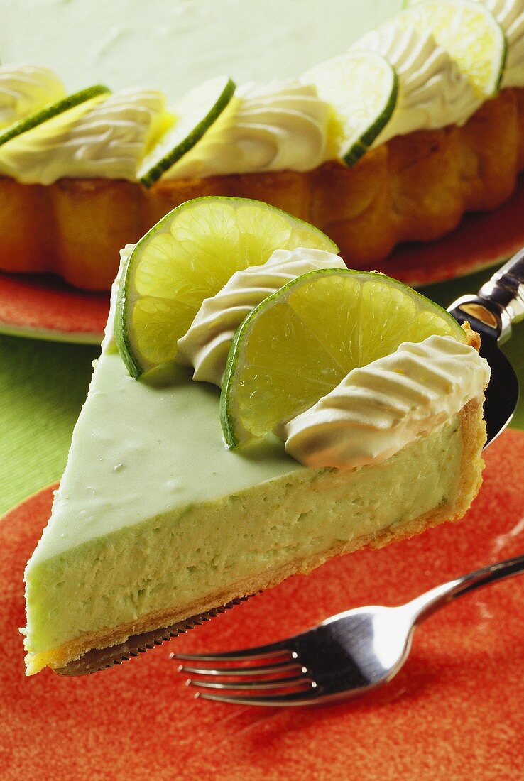 A piece of lime pie on cake slice