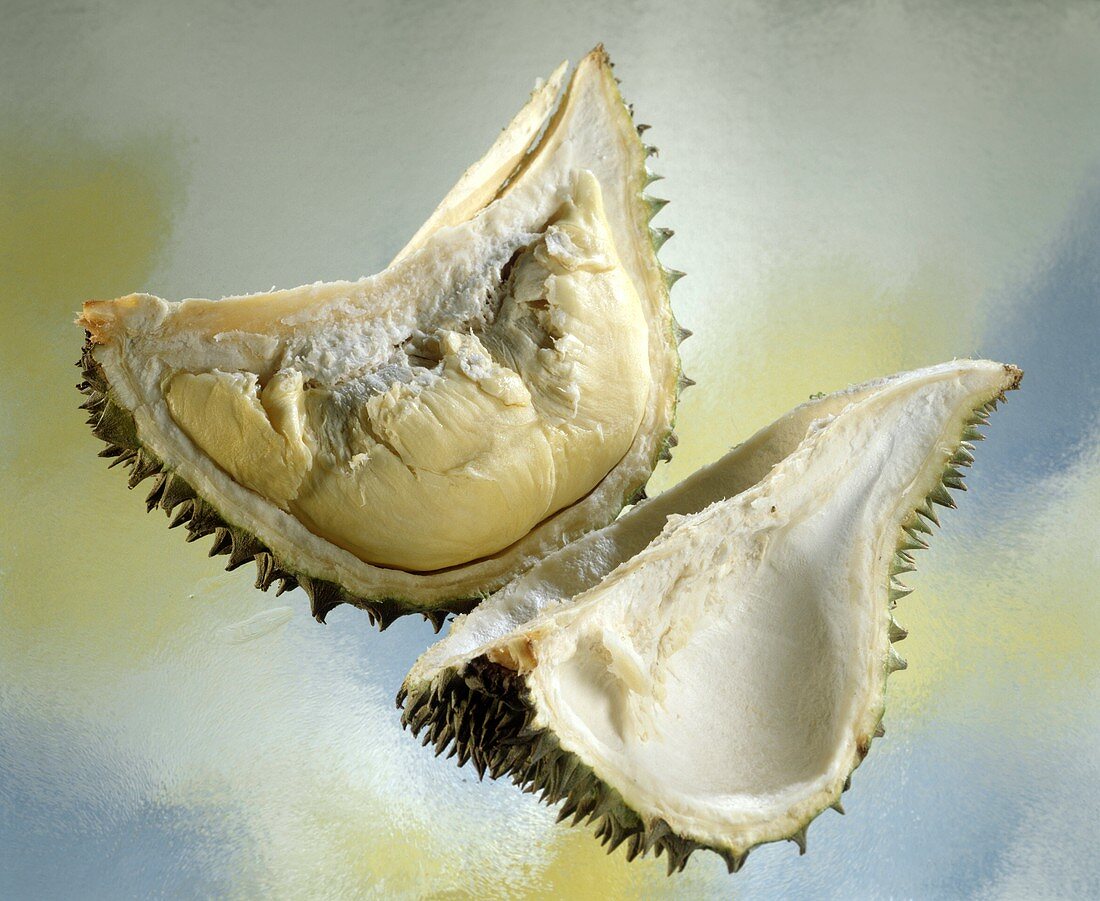 Halved durian (stink fruit)
