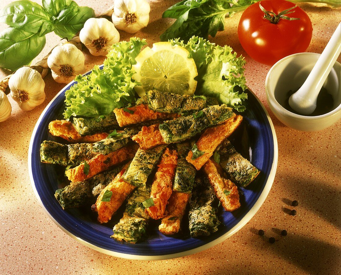 Omelette fingers with herbs and vegetables