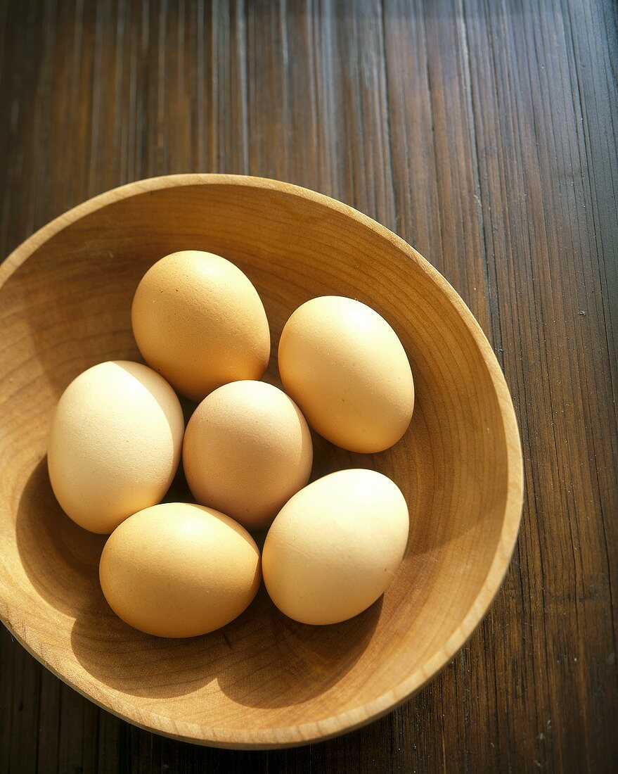 Eggs in a wooden bowl