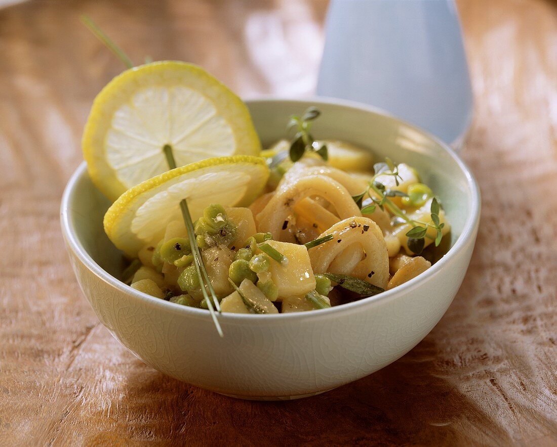 Potato salad with cuttlefish and beans