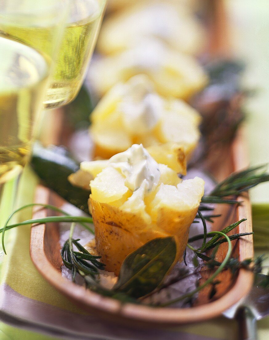 Baked potatoes with herb mascarpone