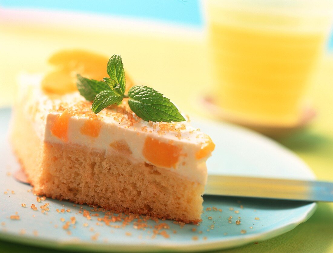Piece of Fanta cake with peaches