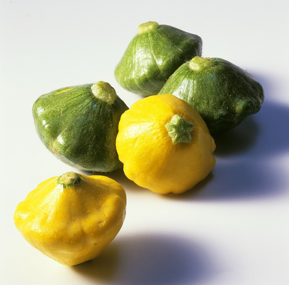 Yellow and green patty pan squashes