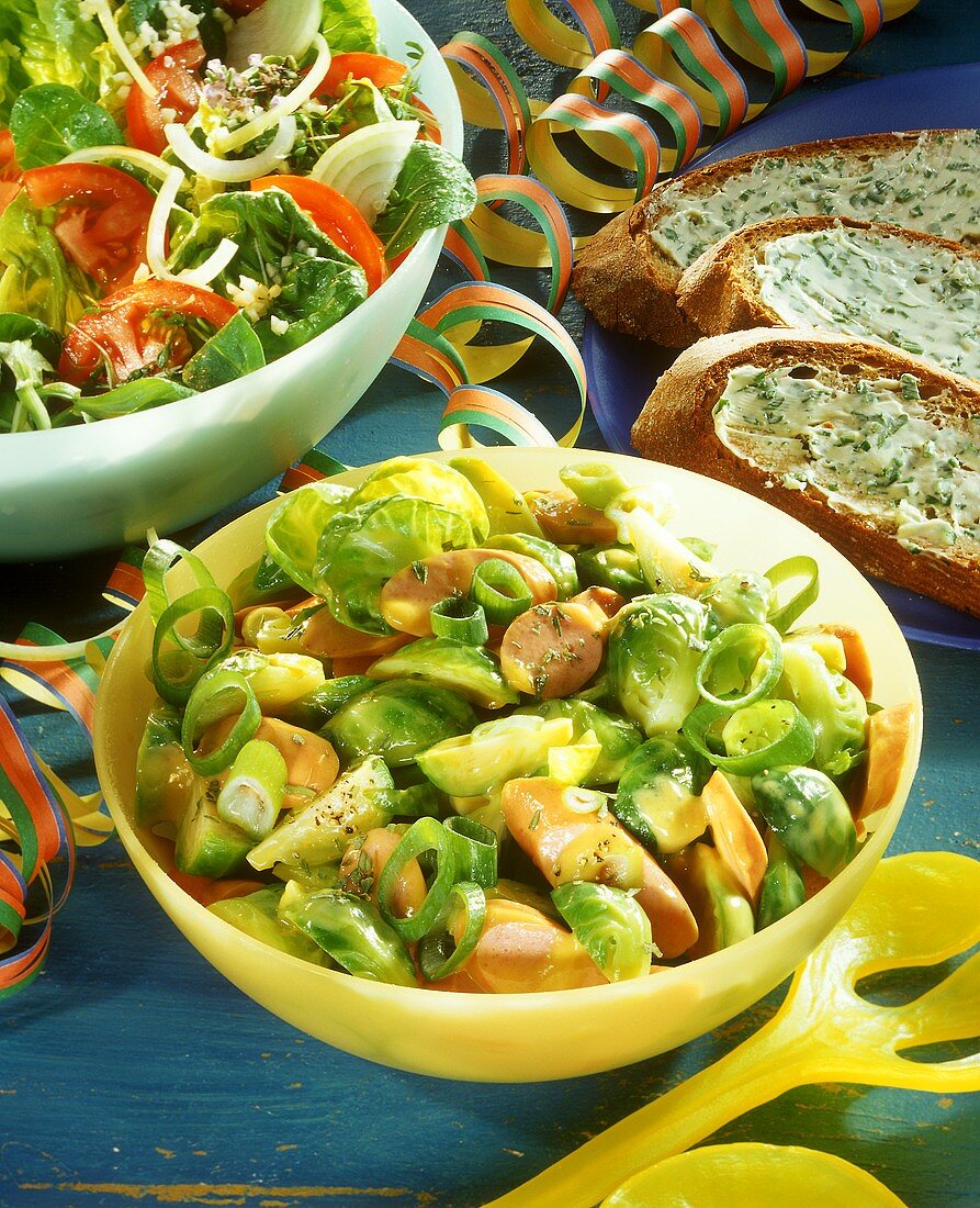 Brussels sprout salad with Viennese sausages
