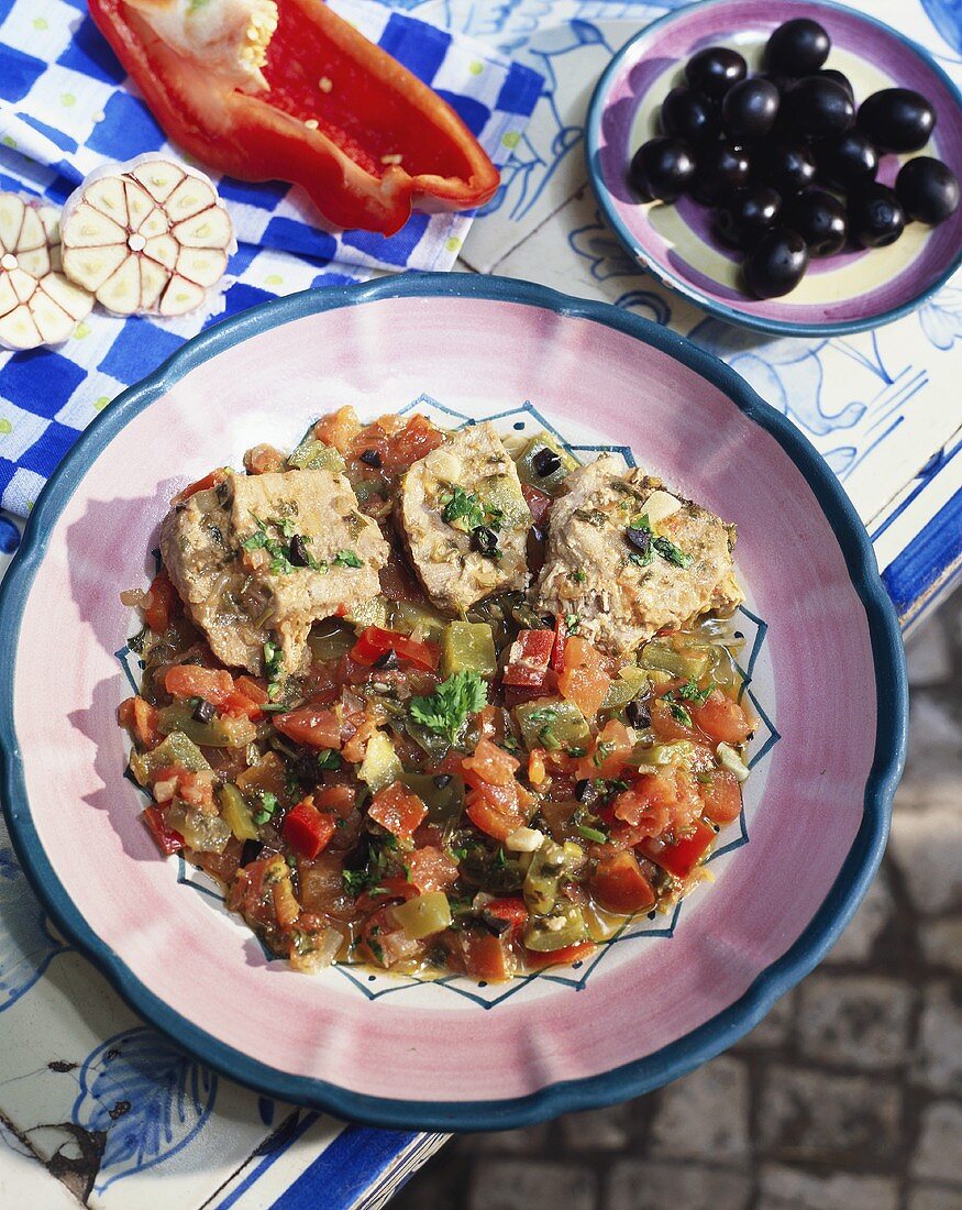 Steamed tuna with peppers from Portugal