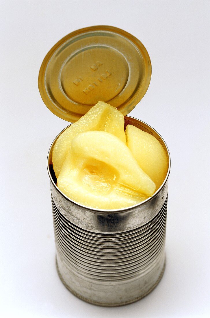 Pears in an opened tin