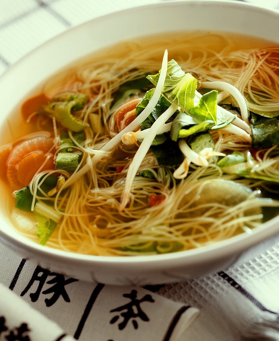 Asian noodle soup with vegetables