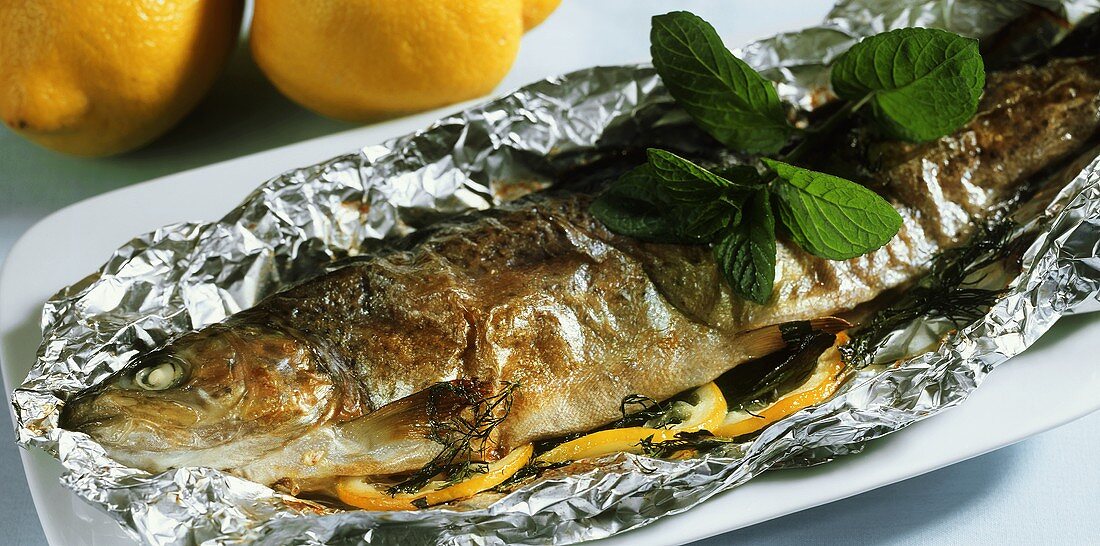 Lemon trout, grilled in foil