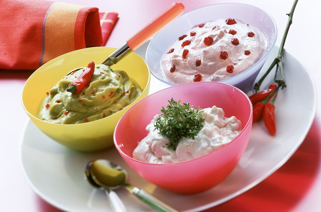 Guacamole, Roquefort- und Preiselbeerdip