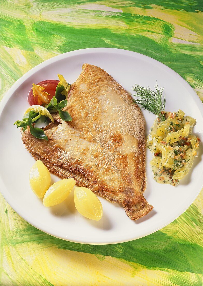 Fried plaice with cucumber