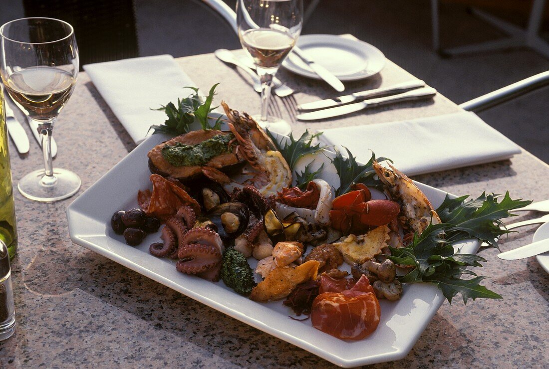 Plate of antipasti with seafood