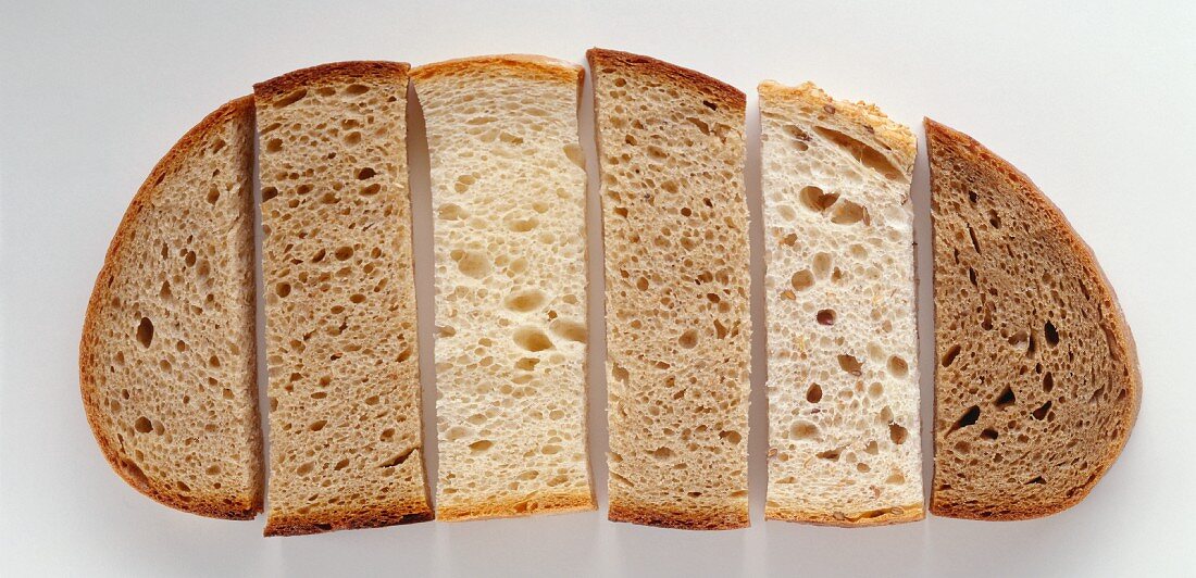 Various types of bread in the shape of a slice of bread