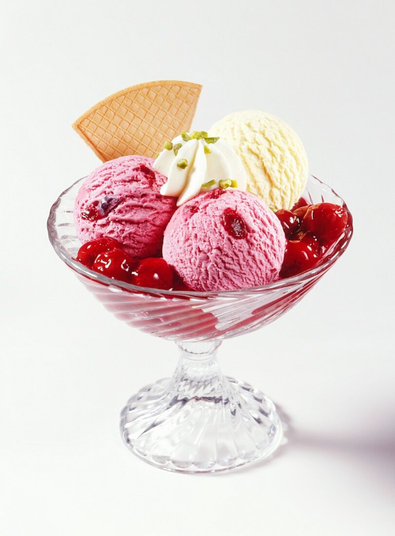 Cherry ice cream sundae
