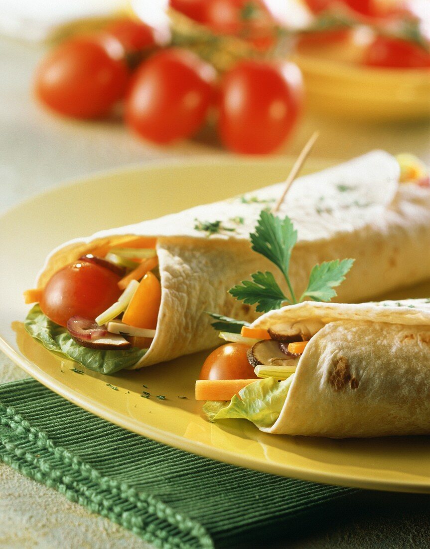 Wraps with salad and vegetable filling