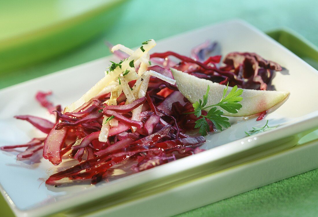 Lightly marinated raw red cabbage salad