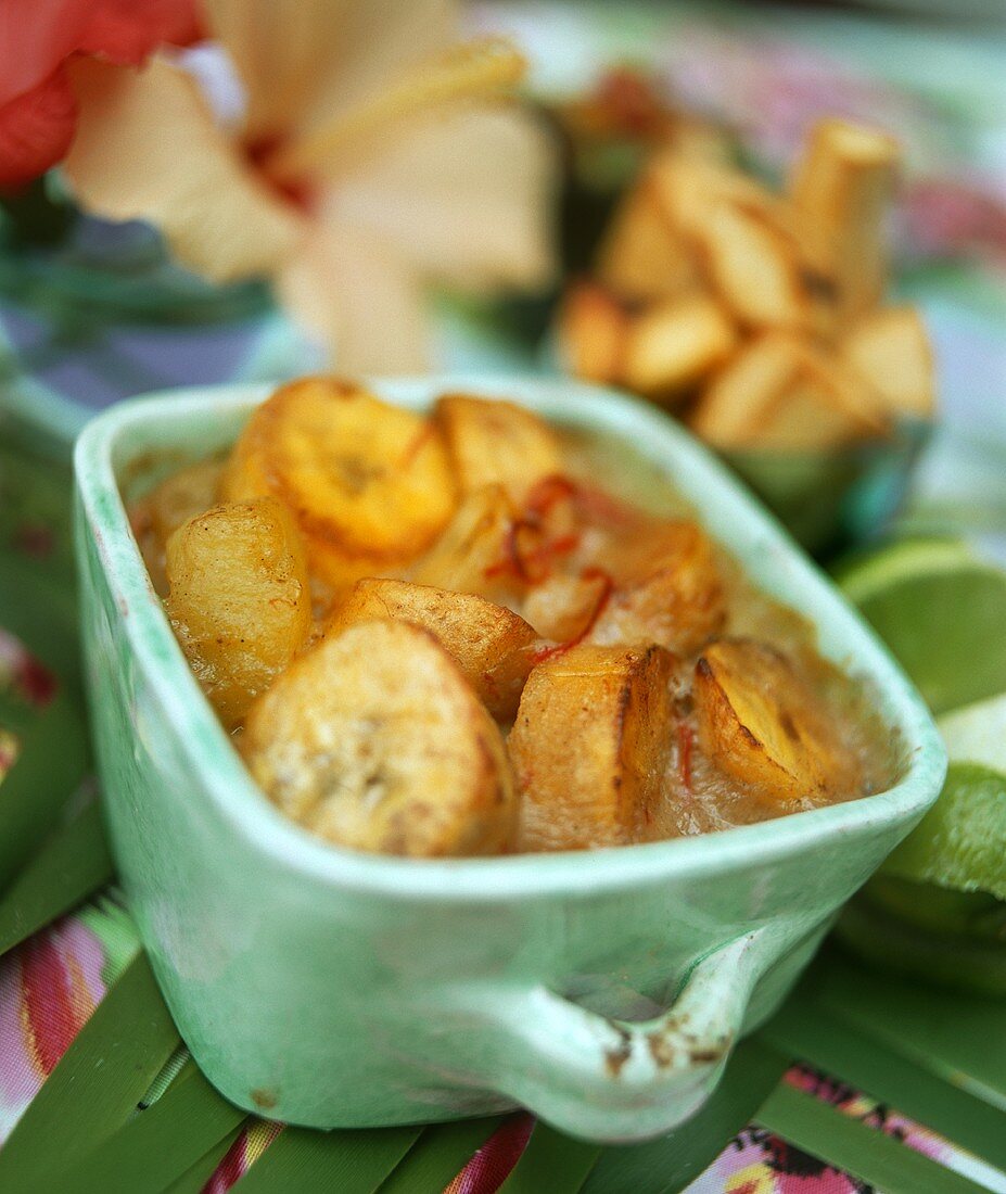 Caribbean sweet potato gratin with plantains