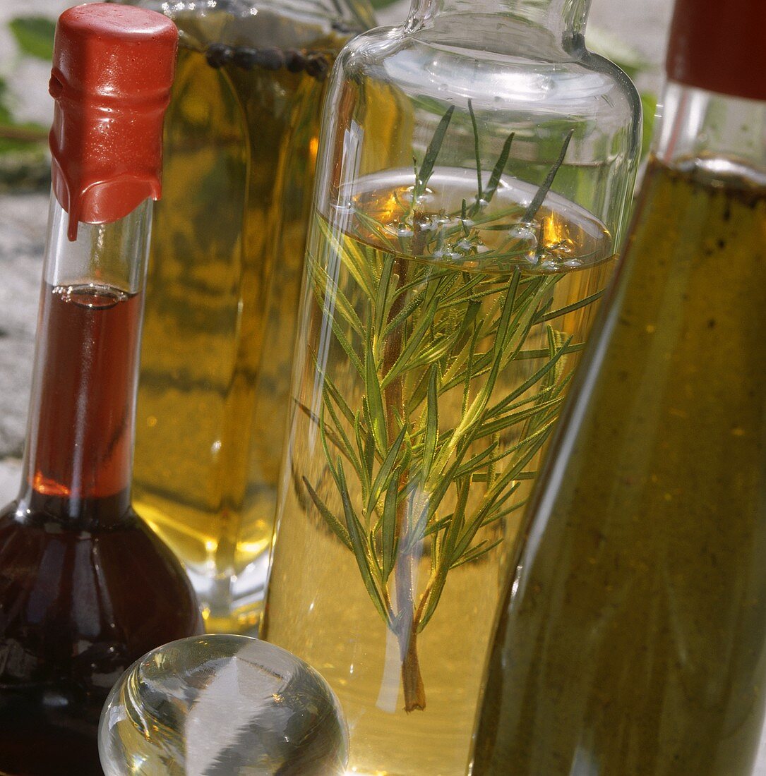 Herb vinegars and oils and raspberry vinegar
