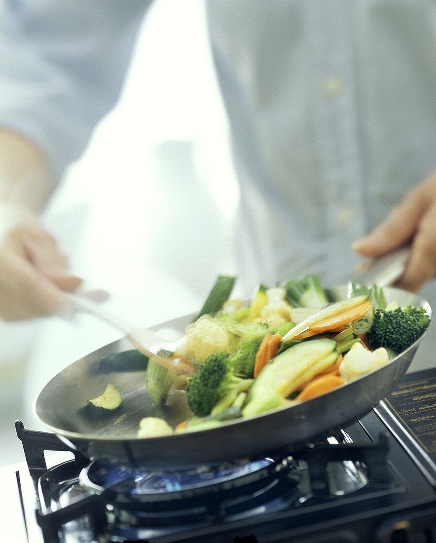 Cooking Vegetables in a Wok