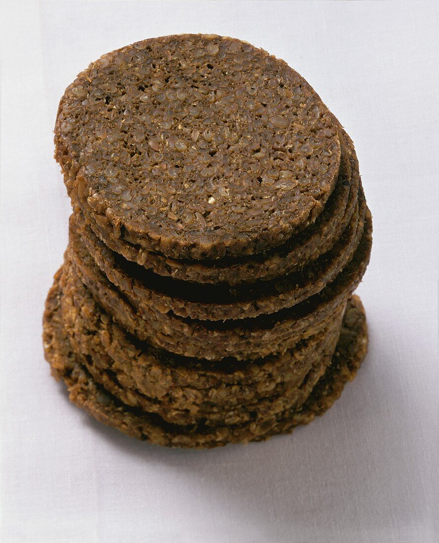 Round slices of Pumpernickel (dark wholemeal bread)