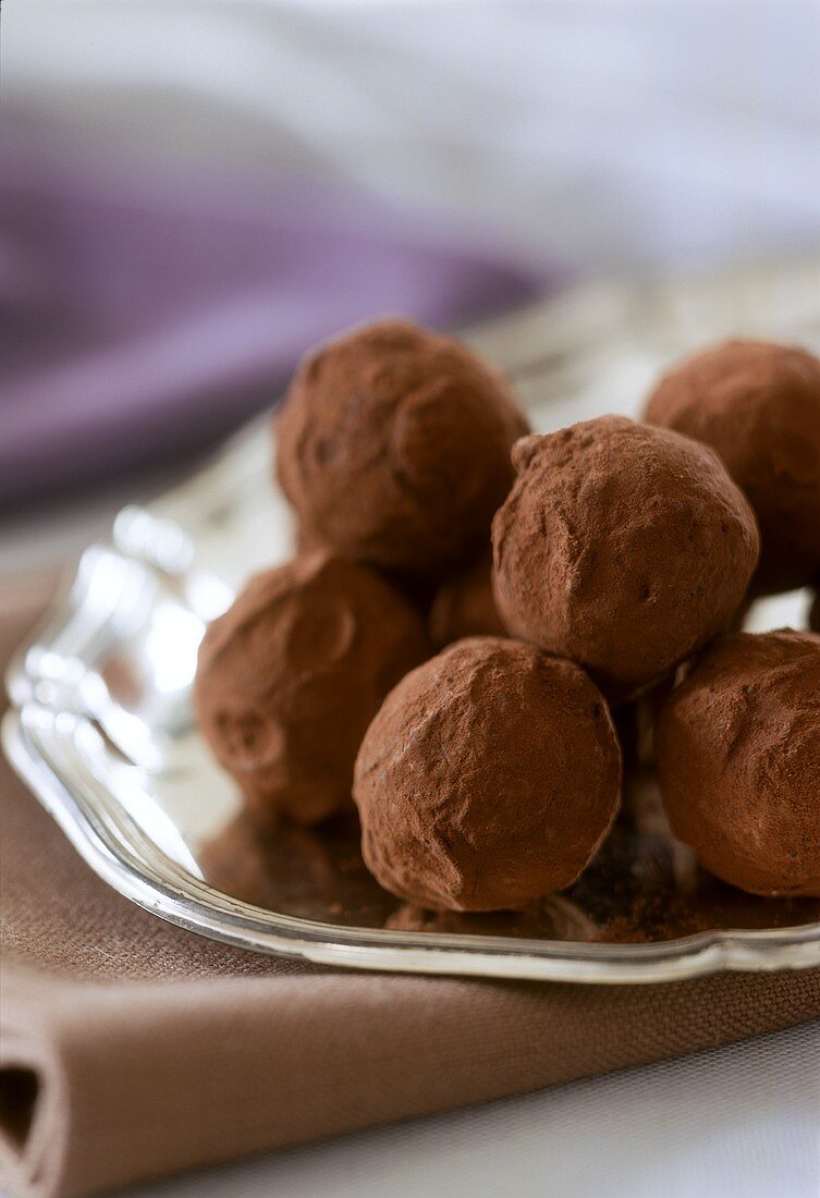 Chocolate Truffles on Gold Dish