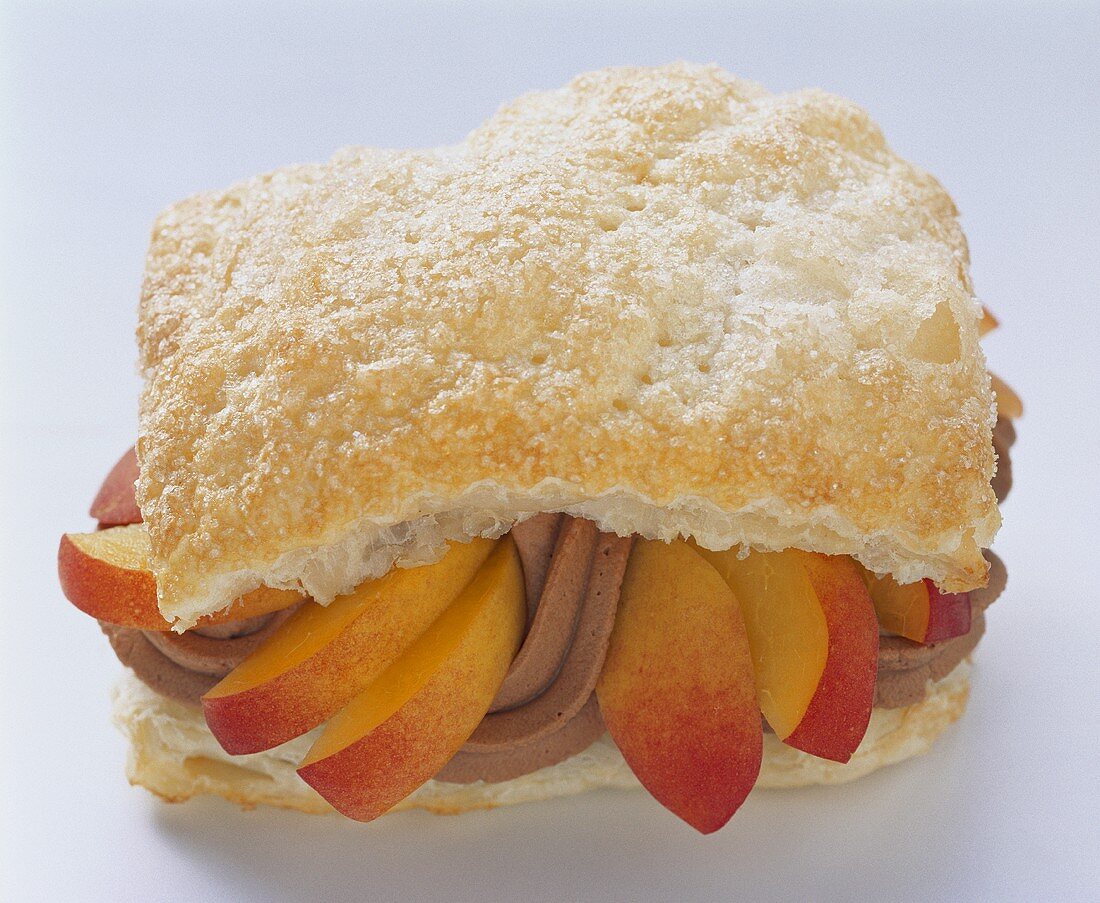 Puff pastry with nectarine and chocolate filling