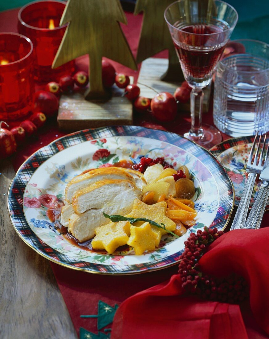 Stuffed turkey with vegetables and polenta stars