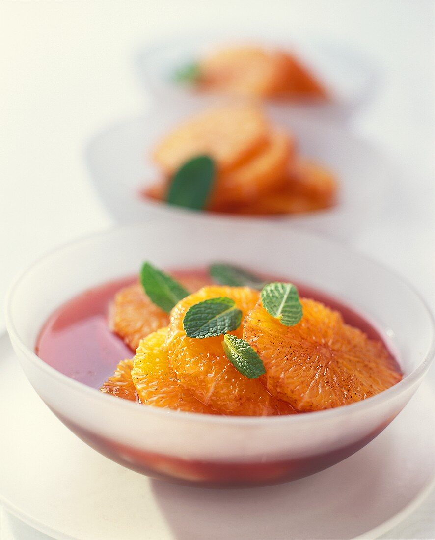 Orange slices in red wine sauce