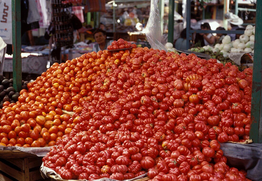 Tomatoes on market stall in Mexico