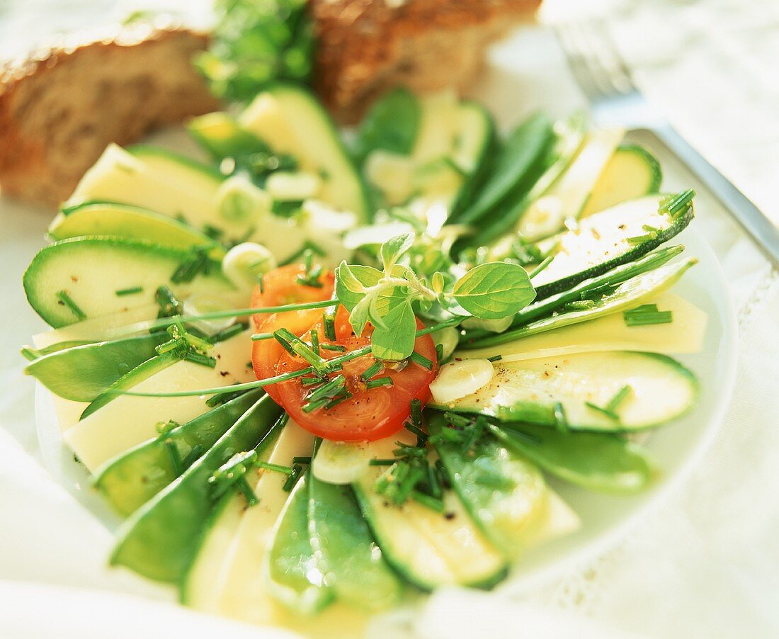 Courgette and mangetout salad with Gruyere