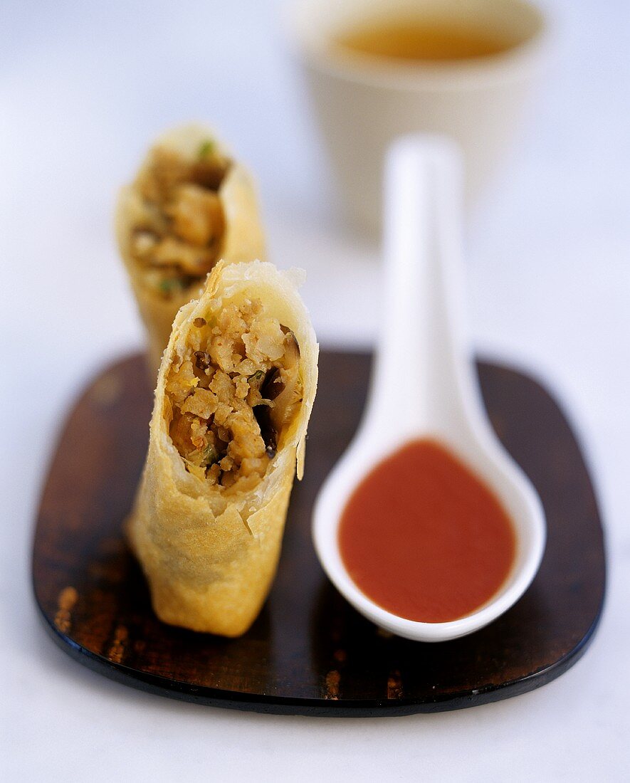 Chinese spring rolls with meat and shrimp filling