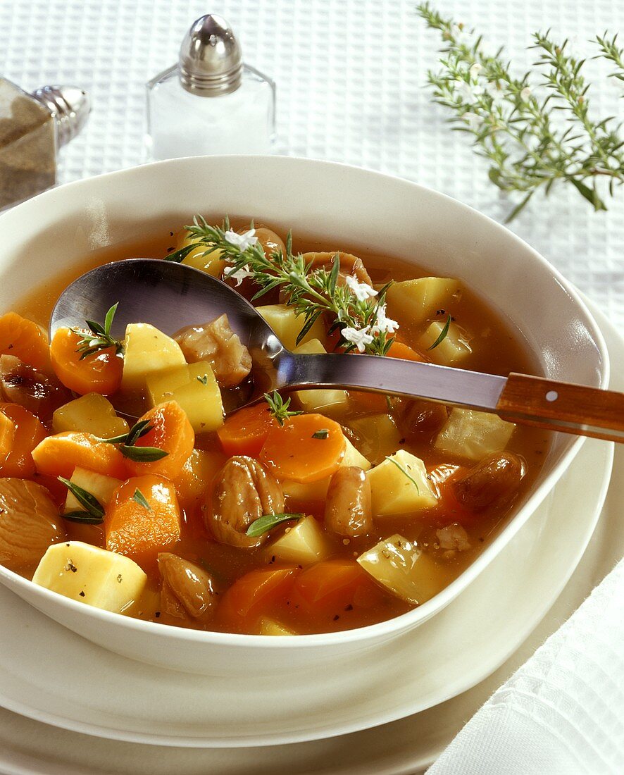 Swede and potato stew with carrots and sweet chestnuts