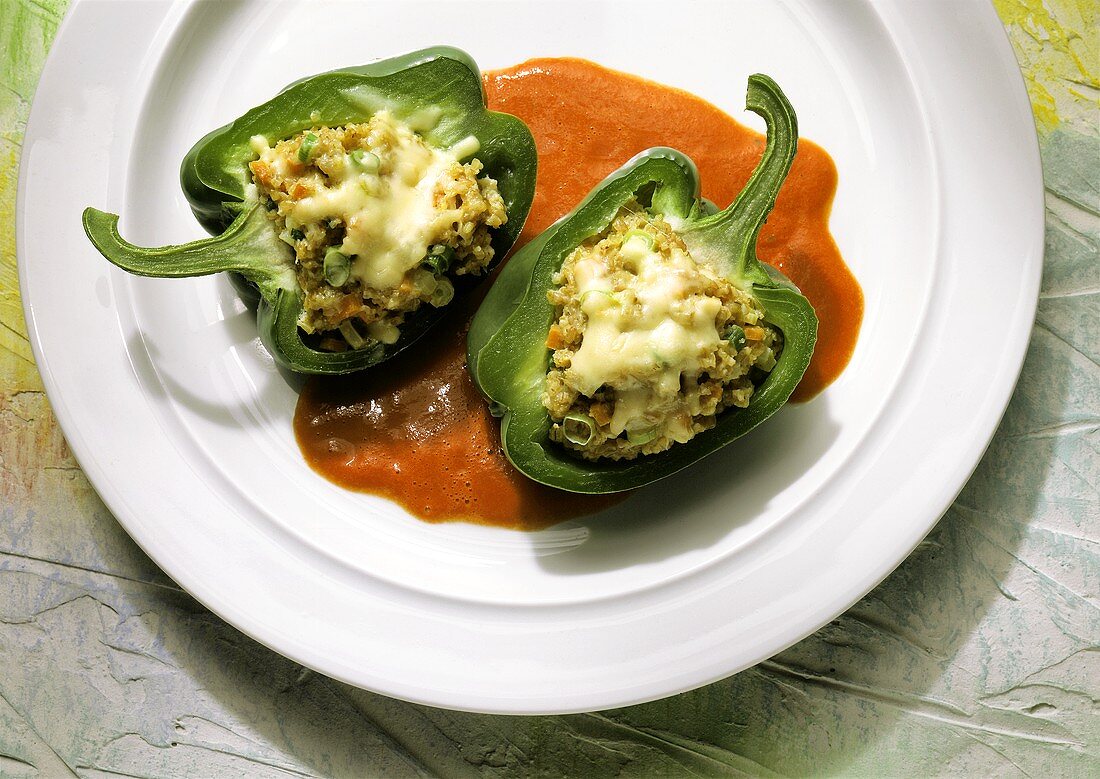 Stuffed pepper with tomato sauce