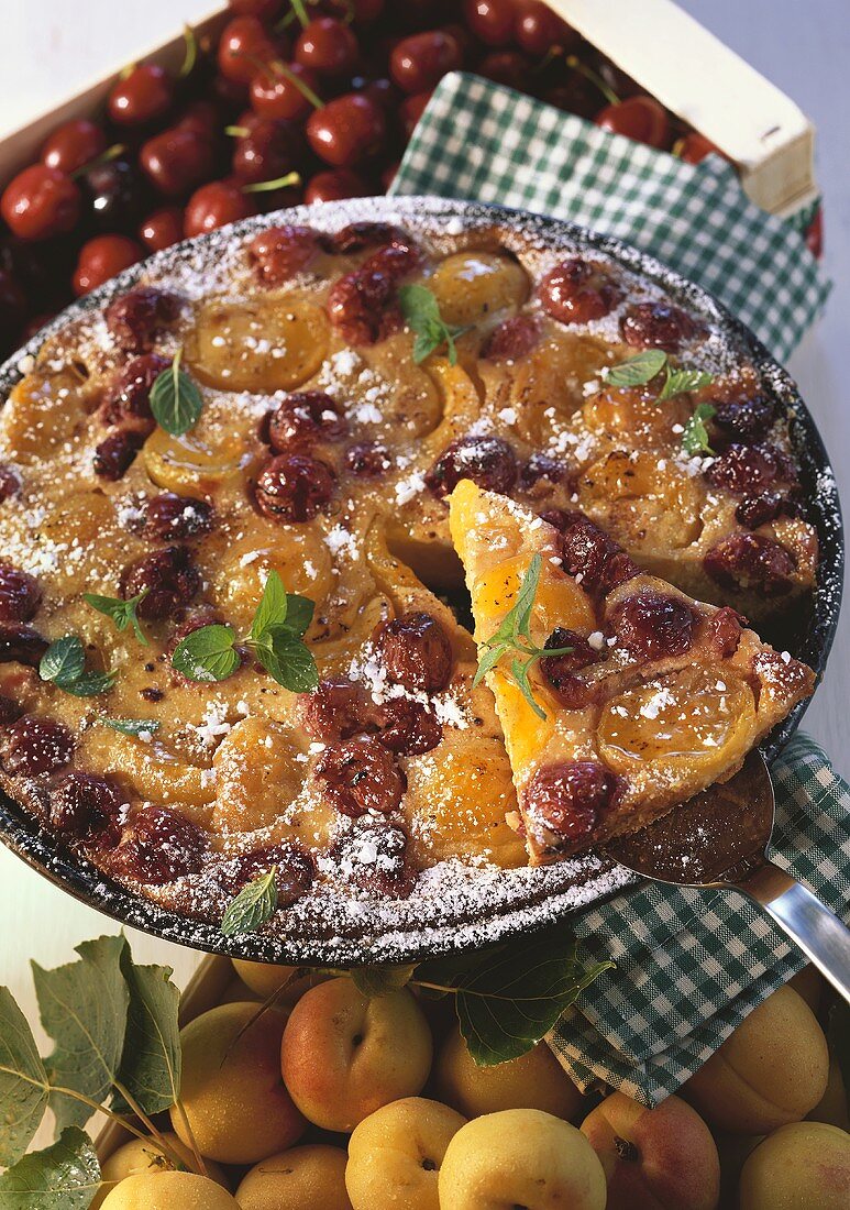 Sunken apricot and cherry cake