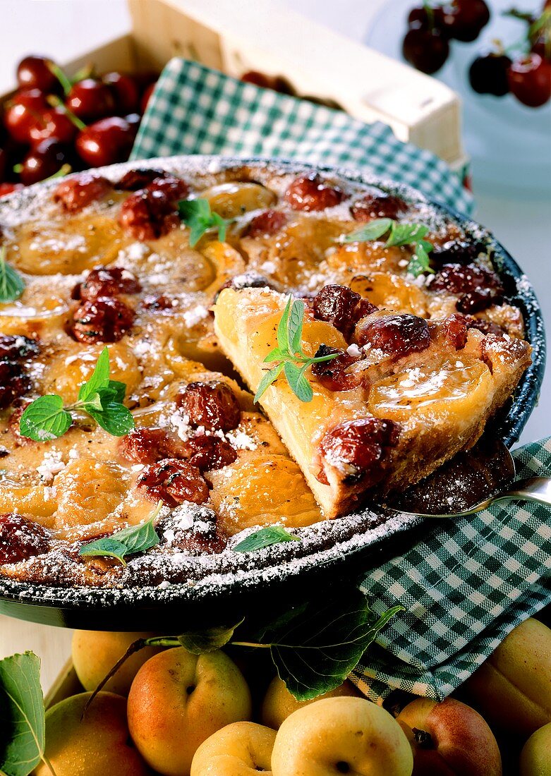 Sunken apricot and cherry cake