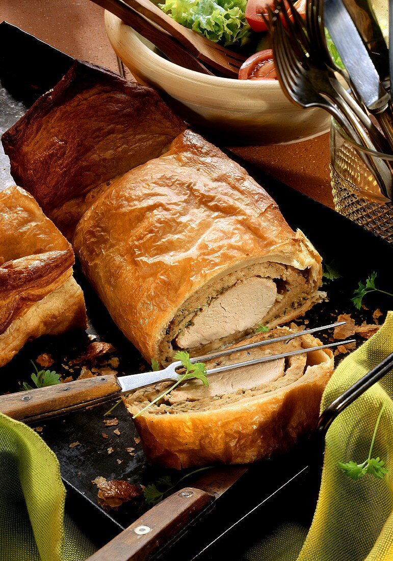 Pork fillet with mushroom stuffing in puff pastry