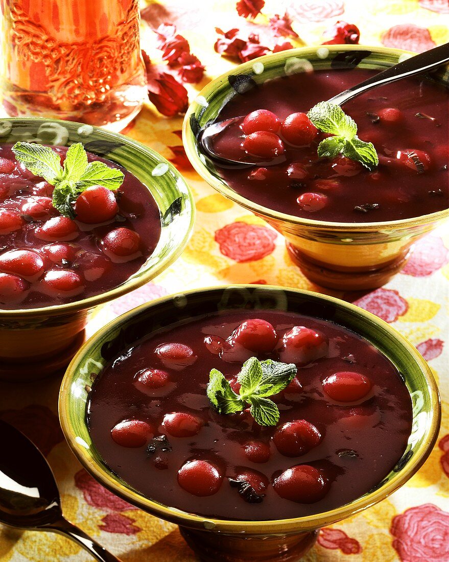 Cold cherry and red wine soup