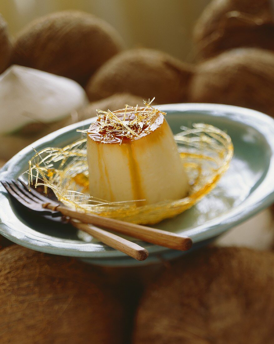 Flan de cajeta (Crème caramel with spun sugar, Mexico)