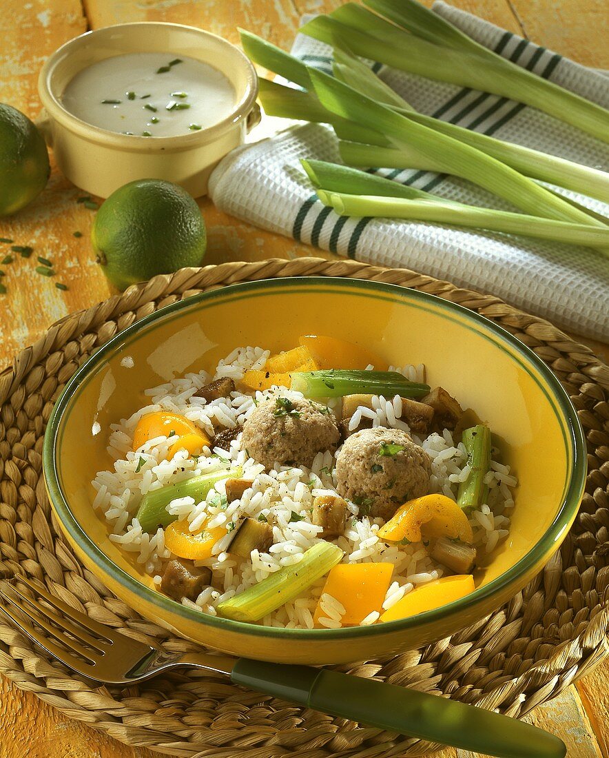 Meatballs with vegetable rice
