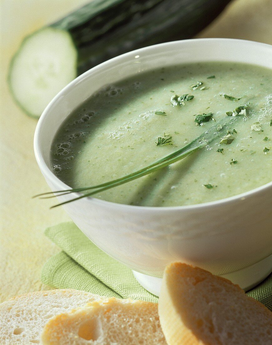 Cold cucumber soup with herbs