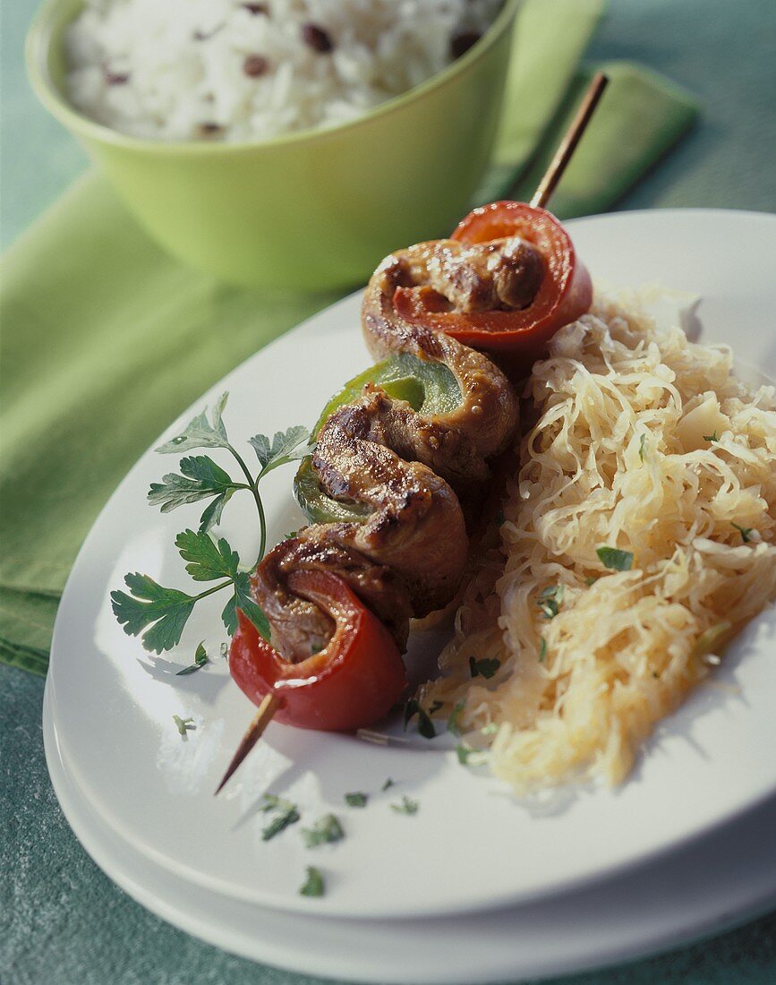 Meat kebab with sauerkraut