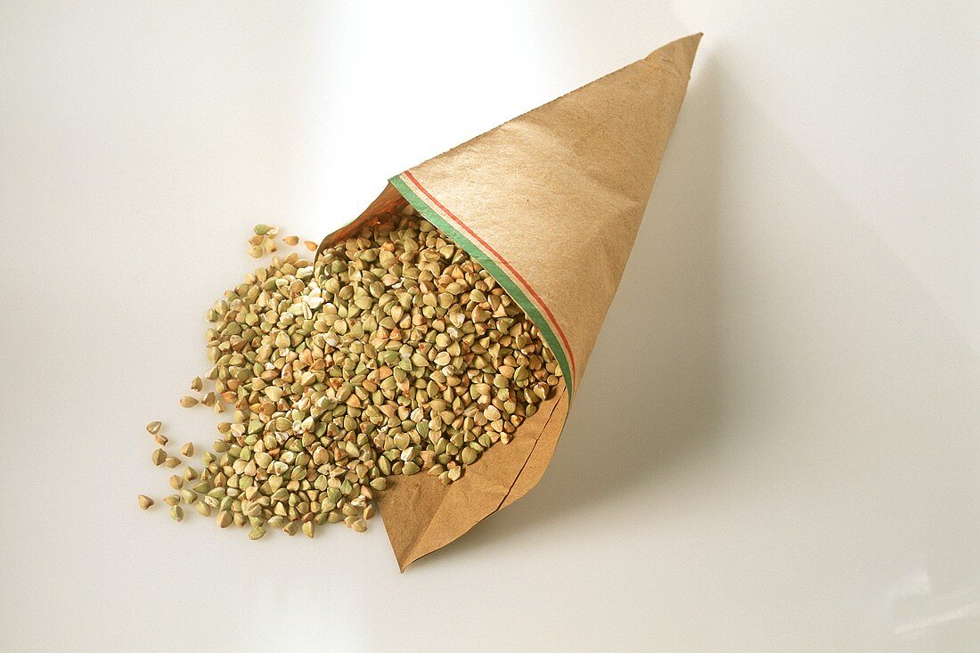 Buckwheat falling out of paper bag
