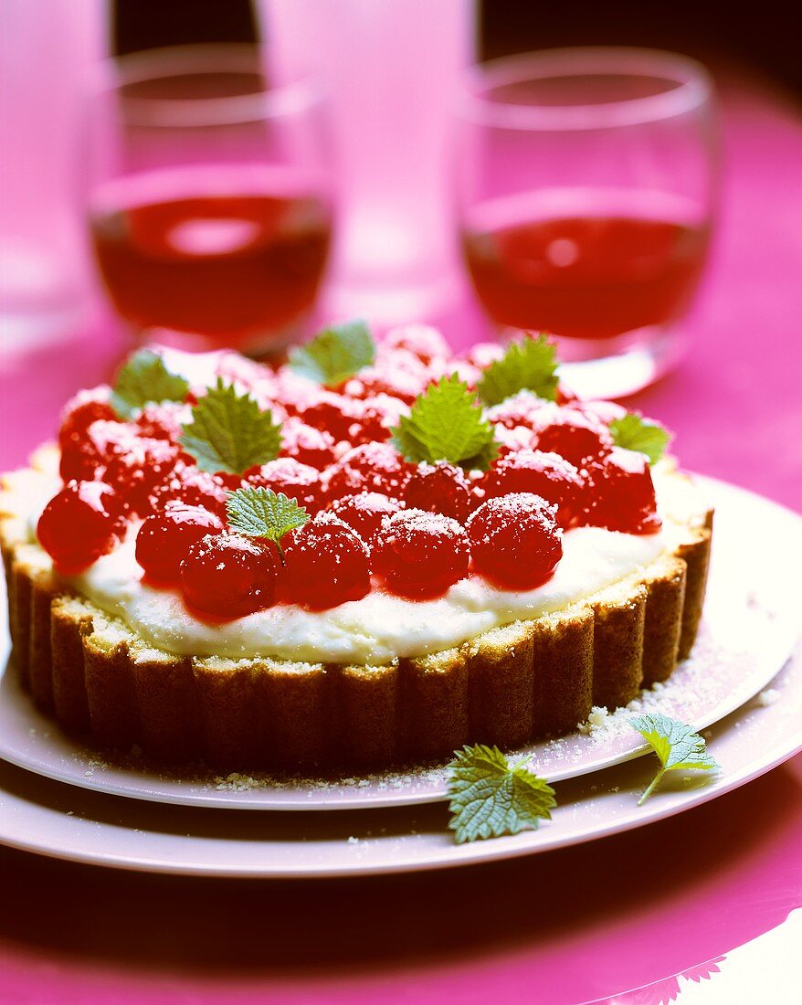 Torta genovese (Cake with cream filling and glace cherries)